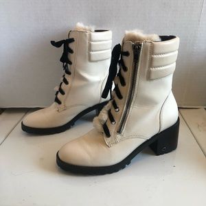 XCLT Coach Jenna white fur platform boots